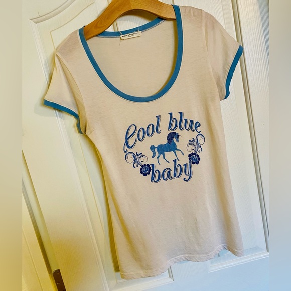 EUC Spell & the Gypsy Collective White Cool Blue Baby Tee - Picture 11 of 16
